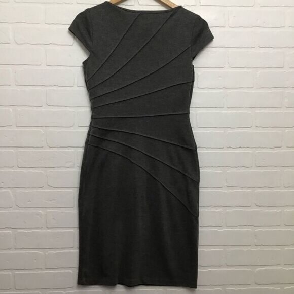 London Times sheath dress charcoal grey short sleeves slimming size 4 - Picture 7 of 13
